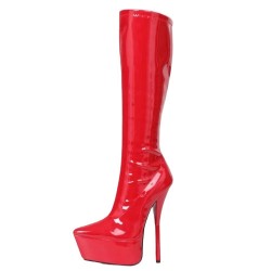 GAGA Fetish Red Patent Platform 7 Inch Heel Knee High Boots Zip Up