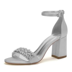 BELLINI Sparkly Silver Satin Block Heels for Wedding