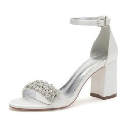 BELLA Sparkly Ivory Wedding Sandals Block Heel