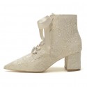 BELLA Champagne Lace Ankle Wedding Boots Block Heel Side
