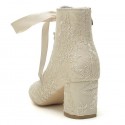 BELLA Champagne Lace Ankle Wedding Boots Block Heel Back