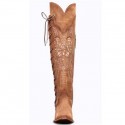 Cute Brown Embroidery Knee High Cowgirl Boots Front