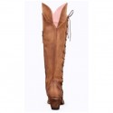 Cute Brown Embroidery Knee High Cowgirl Boots Back