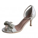 ELLEN White Wedding Stiletto Heels with Pearl Bow