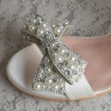 ELLEN White Open Toe Wedding Stiletto Heels with Pearl Bow