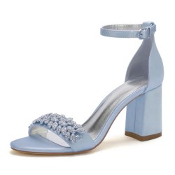 BELLA Light Blue Wedding Shoes Block Heel with Crystal Vamp