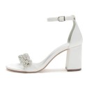 BELLA Ivory Wedding Shoes Block Heel with Crystal Vamp Side