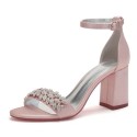 BELLA Dusty Pink Wedding Shoes Block Heel with Crystal Vamp