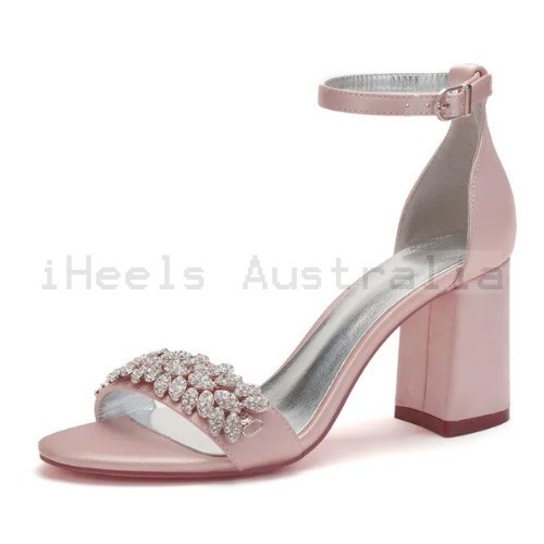 BELLA Dusty Pink Wedding Shoes Block Heel with Crystal Vamp