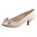 ELLEN Ivory Peep Toe Wedding Shoes Low Heel with Bowtie