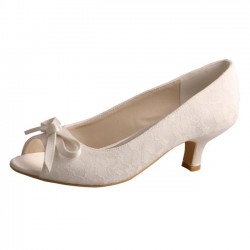 ELLEN Ivory Peep Toe Wedding Low Heels with Bowtie