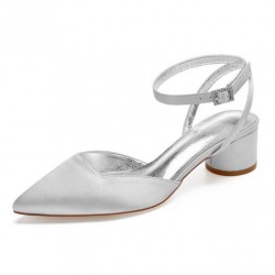 BELLA Comfortable Low Heel Silver Satin Wedding Shoes