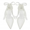 BELLA Ivory Wedding Block Heels with Duo Pearl Ankle Strap