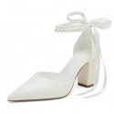 BELLA Ivory Wedding Block Heels with Duo Pearl Ankle Strap