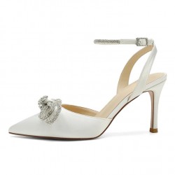 BELLA Ivory Wedding High Heels with Rhinestone Bow and Strap