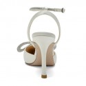 BELLA Ivory Wedding High Heels with Rhinestone Bow and Strap Back