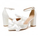 BELLINA White Block Heels with Bow for Wedding Back