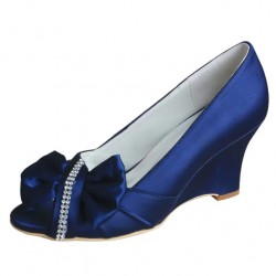 ELLEN Blue Statement Bow Wedge Heels for Wedding