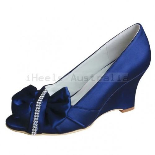 ELLEN Blue Statement Bow Wedge Heels for Wedding